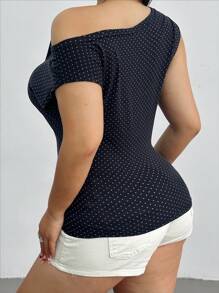 POPSWAY Plus Size Women Dot Print Asymmetrical Neck Casual Summer Blouse - Multicolor - View 3