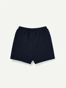 Cozy Pixies 4 件套男婴纯色装饰徽标圆领短袖上衣和短裤套装 - 藏蓝色 - 查看 12