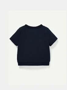 Cozy Pixies 4 件套男婴纯色装饰徽标圆领短袖上衣和短裤套装 - 藏蓝色 - 查看 8