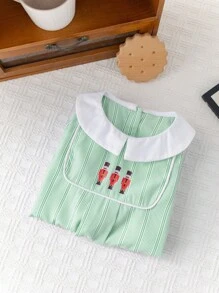 SHEIN 新生男婴可爱夏季休闲拼色绿色条纹连体衣，适合生日派对、晚会、表演、婚礼、婴儿洗礼和 1 岁生日庆祝活动 - 彩色 - 查看 6