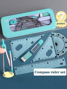 SHEIN 1 Set Ruler & Compass Set With Protractor For Teaching And Student Supply