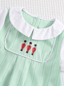 SHEIN 新生男婴可爱夏季休闲拼色绿色条纹连体衣，适合生日派对、晚会、表演、婚礼、婴儿洗礼和 1 岁生日庆祝活动 - 彩色 - 查看 9