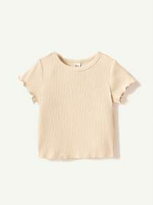 Cozy Pixies 2pcs/Set Baby Girl Solid Knit Soft Crew Neck Short Sleeve Top And Ditsy Floral Overall Shorts