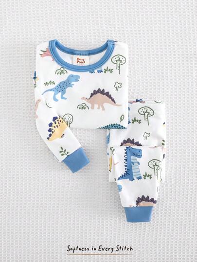 Cozy Pixies Baby Boy/Girl Snug Fit Cartoon Animal Print Knit Soft Crew Neck Long Sleeve Top And Pants 2 Pieces Pajama Set