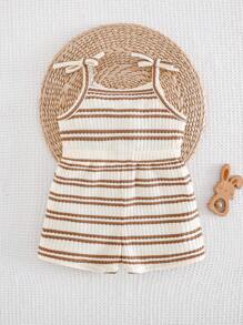 Cozy Pixies Baby Girl Striped Pattern Knitted Soft Strap Romper Shorts Set - Multicolor - View 2
