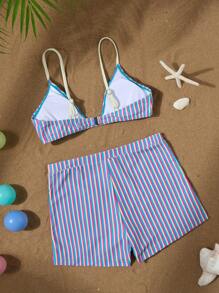 Swim Vcay 2 件套女士泳衣，时尚条纹图案，舒适平角裤，高腰性感比基尼套装，适合海滩游泳