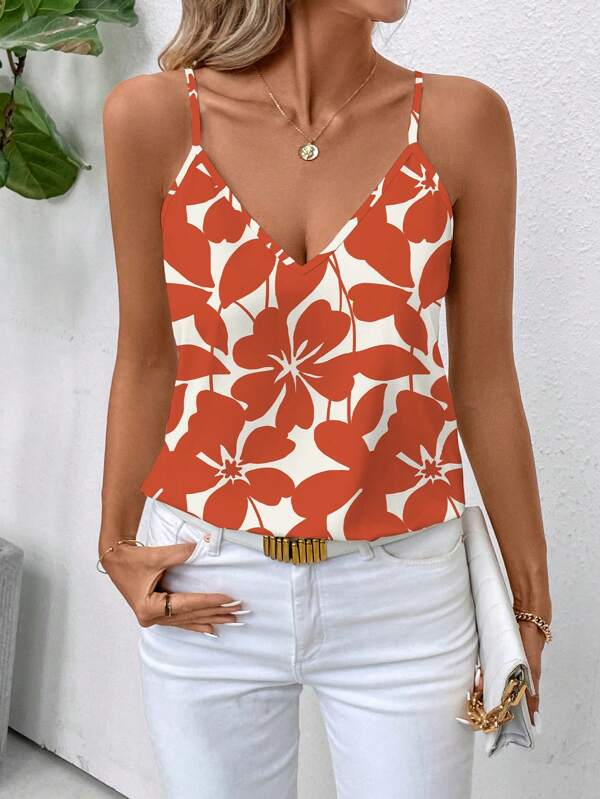 SHEIN Clasi Floral Print Casual Camisole Tank Top For Women, Suitable For Summer