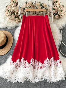 SHEIN Clasi Plus Size Women Elegant Casual Patchwork Skirt - Multicolor - View 2