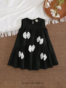 Cozy Pixies Baby Girl 3D Bow Round Neck Sleeveless Casual Versatile Dress - Black - View 1