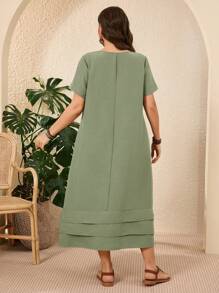 EMERY ROSE Plus Size Solid Color Short Sleeve Casual Vacation Dress Spring Outfits For Women Vacation Country Sage Green - Mint Green - View 2