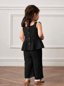 Cozy Pixies 2pcs Baby Girls' Bow Decor Camisole Top And Elastic Waist Flare Pants Set