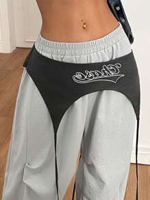 Coolane 女士夏季街头音乐节撞色降落伞裤 - 灰色 - 查看 2