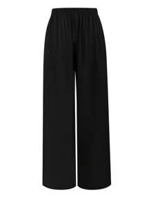 SHEIN Tall CURVE Plus Size Women Elastic Waist Versatile Casual Straight Leg Wide Leg Pants Fall Cloth For Women