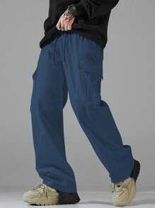 Manfinity Hypemode Men's Solid Color Pocket Fashion Shorts, Suitable For Summer - Dusty Blue - View 4