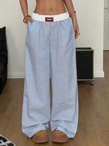 Coolane 女式条纹阔腿休闲裤 - 藍白色 - 查看 1