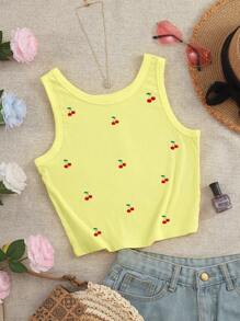 INAWLY Women Solid Color Bow Embroidery Camisole Top, Fashionable For Summer - Yellow - View 1