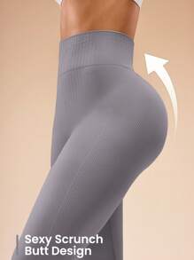 Seamluxe SHEIN Sport Quần legging thể thao cạp cao màu trơn cho nữ mặc hàng ngày - Bụi tím - Xem 3