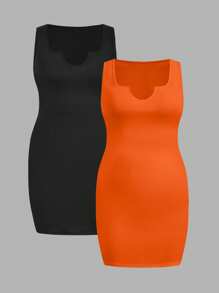 Slaydiva 2 件套加大码纯色橙色和黑色休闲西装套装，适合夏季度假 - 彩色 - 查看 2