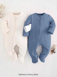 Cozy Pixies Set de 2 piezas de pelele con pantalones de punto suave de un solo color de cuello redondo y manga larga para bebé recién nacido niño, apto para primavera, verano, otoño, invierno, uso casual en casa u al aire libre