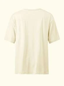 洛杉矶加州风女式宽松圆领休闲字母印花 T 恤 - 杏色 - 查看 2