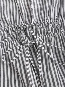 Sweetra 女士条纹长袖系腰宽松时尚衬衫 - 黑色 - 查看 3