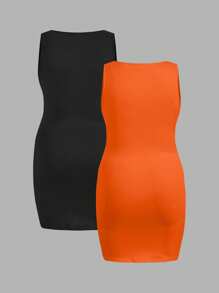 Slaydiva 2 件套加大码纯色橙色和黑色休闲西装套装，适合夏季度假 - 彩色 - 查看 3