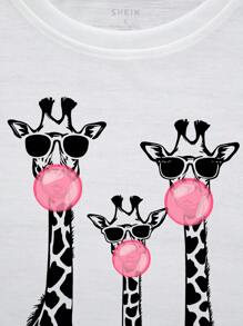 INAWLY 女士休闲短袖圆领图案 T 恤，带有长颈鹿和猎豹印花，时尚常规 T 恤