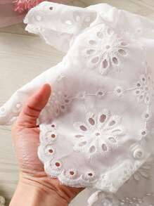 SHEIN Babygirl Shirt Top, Woven Short Sleeve Embroidered Collar Blouse, Suitable For Vacation, Outing, Countryside And More