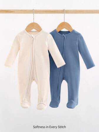 Cozy Pixies 2 件装新生男婴柔软针织纯色圆领长袖连体衣和裤子套装，适合春季、夏季、秋季、冬季、休闲家居或户外穿着