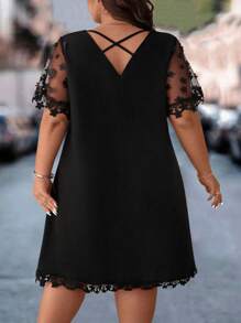 SHEIN CURVE+ Plus Size Women's Versatile Elegant Plus Size Dress - Black - View 2