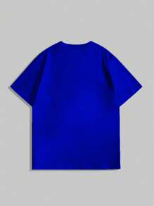 Manfinity Homme Plus Size Men's Round Neck Short Sleeve T-Shirt, Fashion Suitable For Summer - Royal Blue - View 2