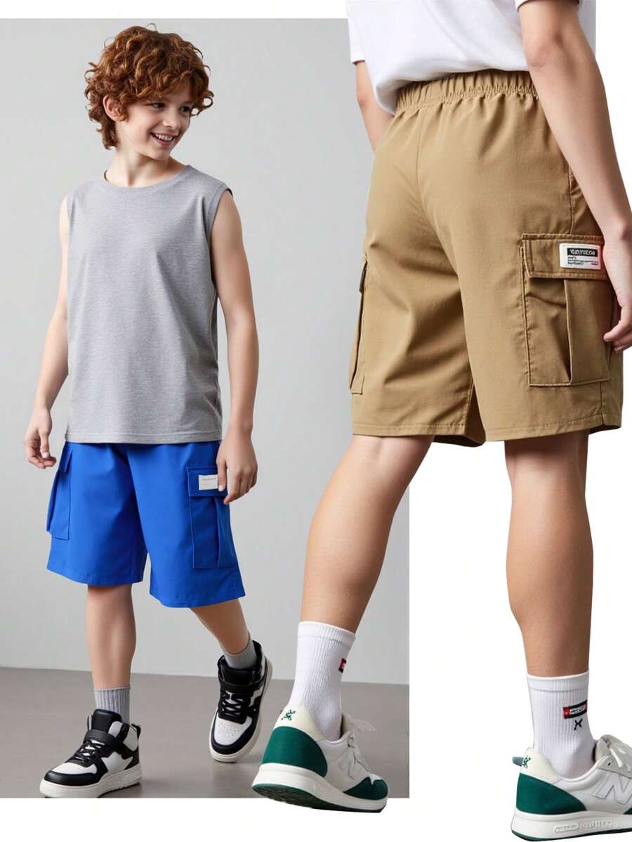 3pcs/Set Tween Boys Casual Streetwear Cargo Shorts, School Style - Multicolor - View 1