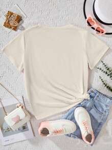 SHEIN LUNE Too Many Storms Plus Size Short Sleeved T Shirts - Beige - View 2