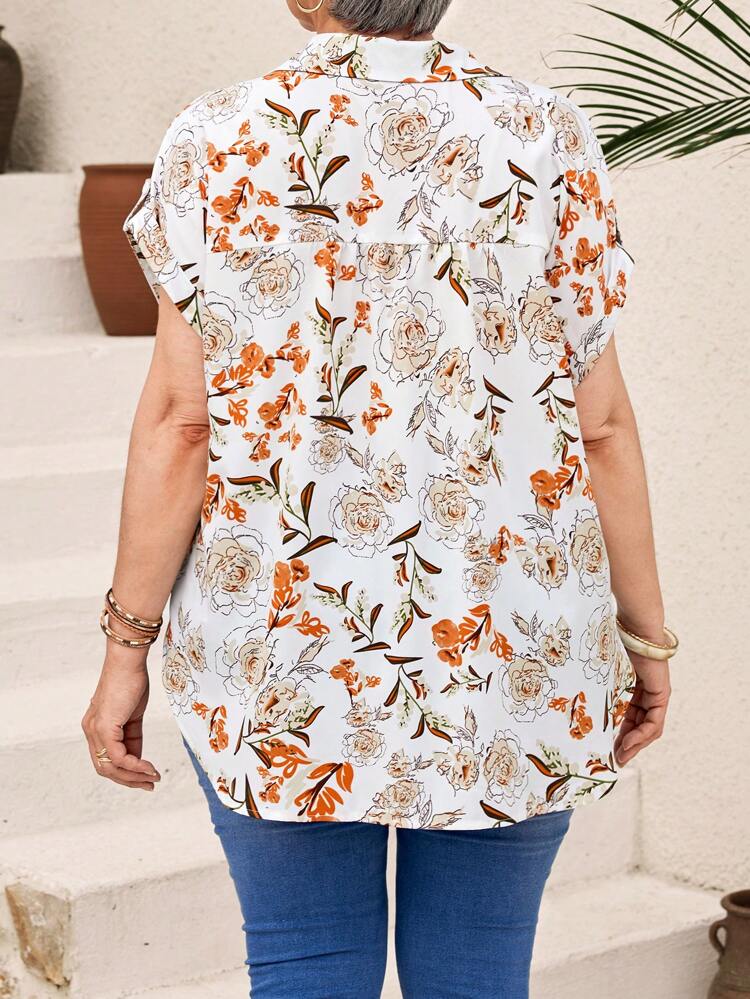 Plus Size Women Floral Print Batwing Sleeve Casual Vacation Shirt Fashionable Loose Fit Tunic Blouse,Summer,Concert,Western Wear