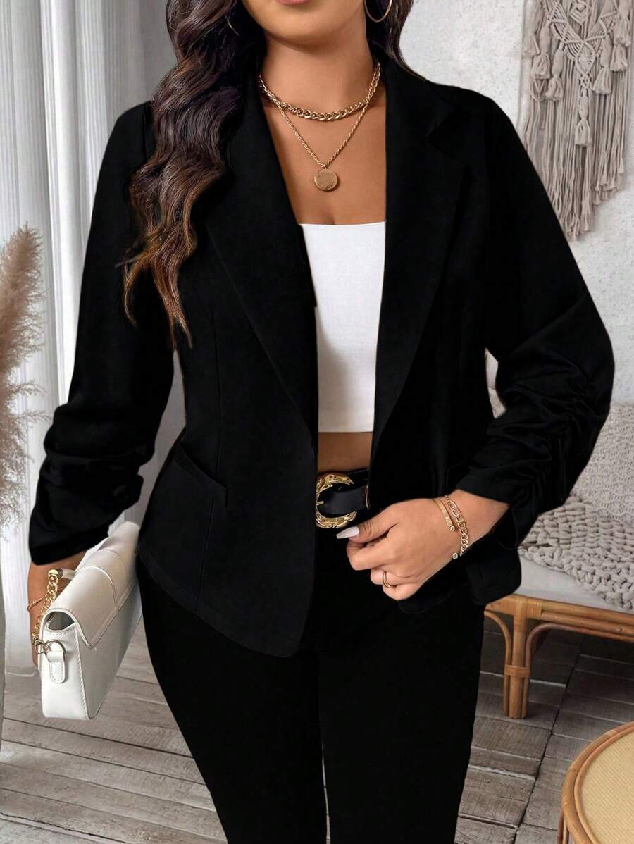 SHEIN LUNE Plus Size Women Slim Waist Short Casual Lightweight Jacket, Versatile For Commuting Graduation,Back To School,Teacher Outfits For Women Winter Fall Autumn