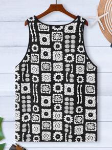 Manfinity Chillmode Men's Casual Knitted Sleeveless Tank Top With V-Neck And Geometric Pattern - Black - View 2