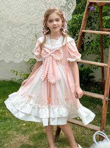 Tween Girl Elegant & Cute Luxurious Princess Style Bow Decor Fluffy Tutu Dress - Multicolor - View 6