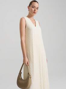 Ontre Vestido de punto elástico y cómodo de color albaricoque para mujer, unicolor sin mangas con escote en V, de moda para el verano