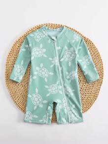 SHEIN 6-9M Baby Boys Long Sleeve Swimsuit, Cute  Cartoon Print One-Piece Swimwear - Multicolor - View 5