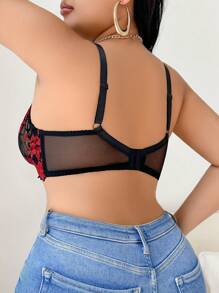Conjunto de lencería con sujetador inalámbrico y sujetador de encaje floral delicado con diseño de cruce, talla grande