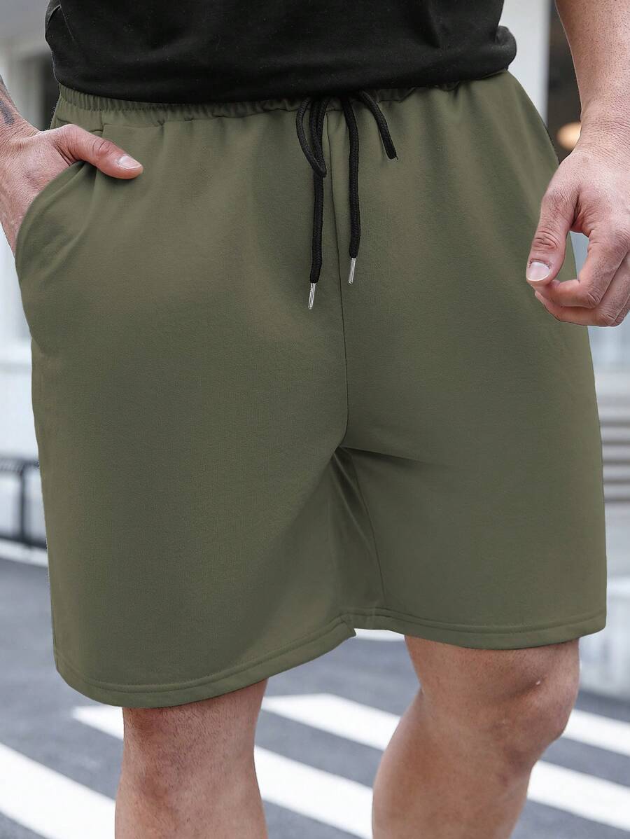 Manfinity Homme Men's Plus Size Plain Color Drawstring Waist Casual Shorts, Summer - Green - View 1