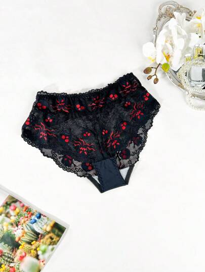 SHEIN 1pc Women's Fashion Pleated Lace Thong