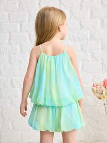 SHEIN Bộ 2 áo yếm ombre và quần short nhún cho bé gái - Màu Hồng Tươi - Xem 2