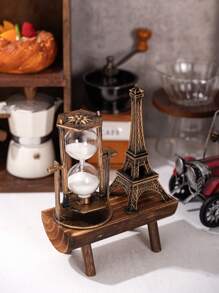 SHEIN 创意复古铁塔摆件，简约家居装饰，适用于客厅、书房、办公桌、木制沙漏时钟、室内装饰摆件最佳礼物