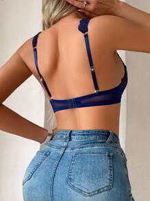 Sexy Unlined Push-Up Cut Out Lace Lingerie Bra - Navy Blue - View 2