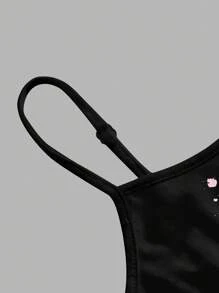 SHEIN EZwear Áo ba lỗ họa tiết hoa gợi cảm màu đen cho nữ, phù hợp cho mùa hè - Nhiều màu - Xem 4