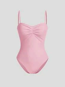 Sweetra Women Cute Blue Tone Holiday Mini Skirt One-Piece Swimsuit For Summer Beach Vacation - Baby Pink - View 3