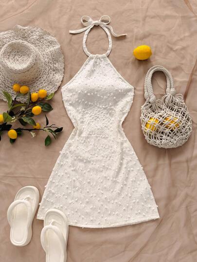 Soleia Solid Color Summer Tie-Up Halter Backless Bodycon Dress,Summer Dresses For Women