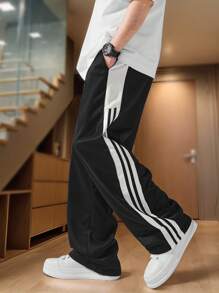 Claim Dot Men's Fashion Casual Contrast Color Patchwork Drawstring Waist Sweatpants - Black - View 5