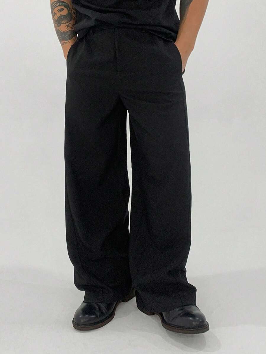 DAZY Spring Solid Black Dark Aesthetic Men Pants - Black - View 1